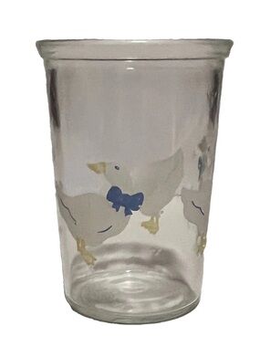Vintage 4” Bama Jelly Juice Jar Duck Geese Blue Bows Glass (0027)